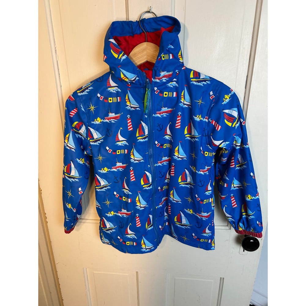Stephen Joseph Nautical Raincoat Blue Sailboat Lighthouse Hooded Jacket Size 6X